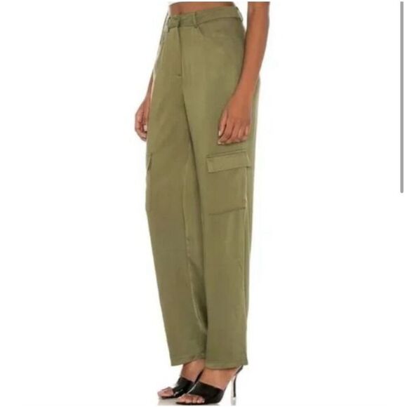 Superdown Mae Cargo Pants Womens Small Olive Green High Rise Silky Satin Tencel - Picture 5 of 16